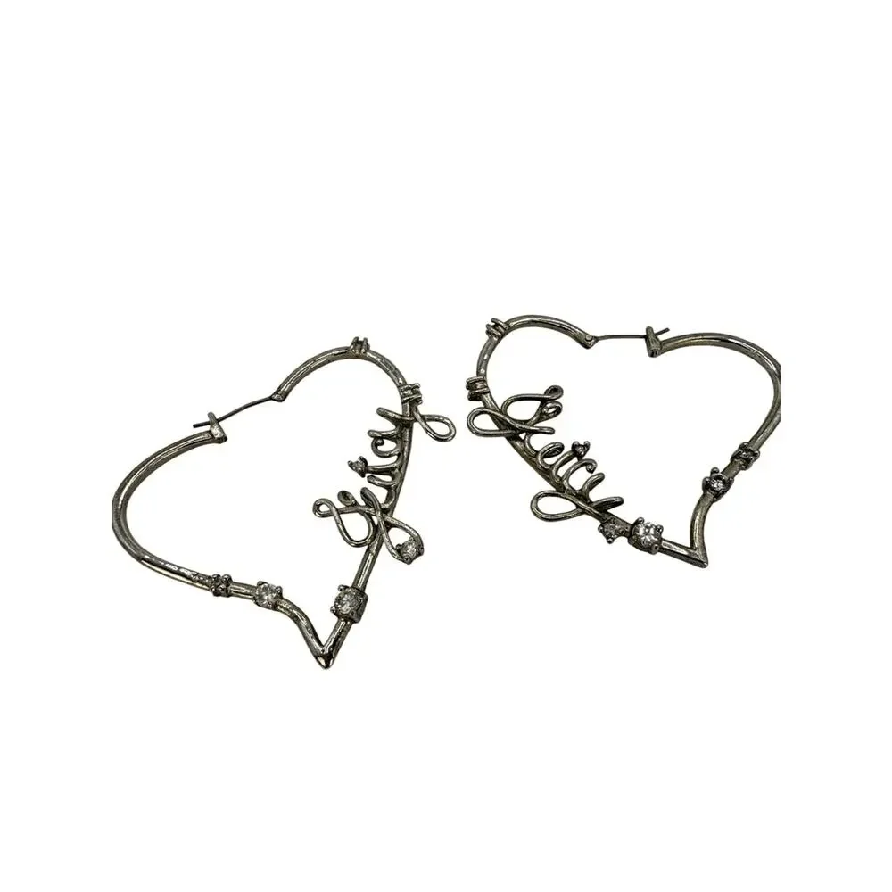 Vintage Juicy Couture Silver Heart Hoop Earrings - Script Detail